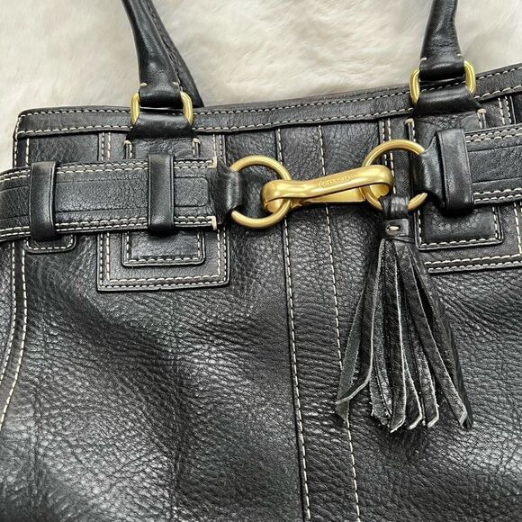 Vintage Coach Bag Y2K Black Leather Gold Hardware Top Handle Handbag Purse - Picture 3 of 11
